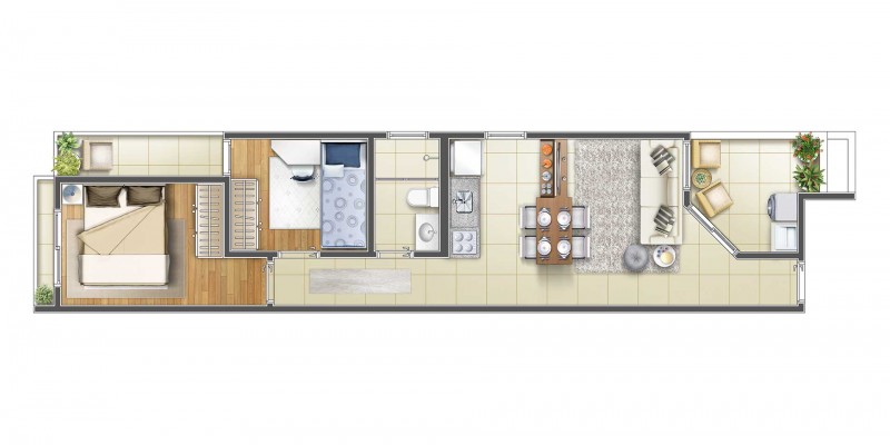 Planta do apto. de 2 dorms.